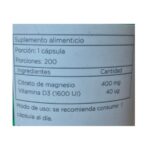 Citrato de Magnesio 500mg con Vitamina D3 1600 UI 200 Capsulas Vegano Naturland - Imagen 2